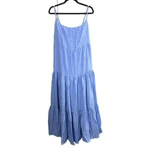HAUTE HIPPIE Blue Boho Contrast Stitching Midi-Maxi Smocked Tie Dress  XL NWOT
